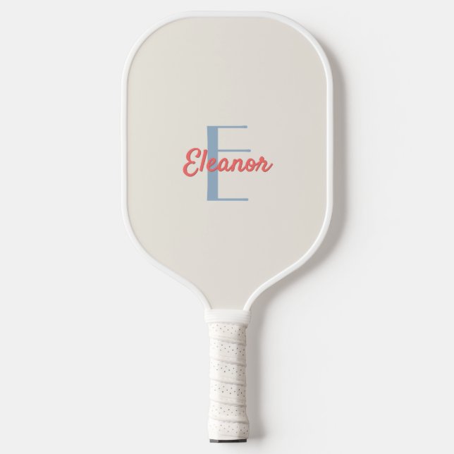 Raquette De Pickleball Préparé Élégant Crème Monogrammé Nom Initial (Recto)