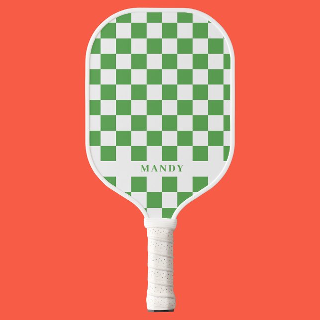 Raquette De Pickleball Preppy Green and White Checkerboard Custom Name (Preppy Green and White Checkerboard Custom Name Pickleball Paddle
)