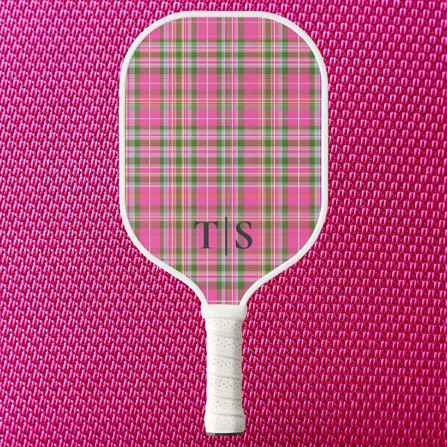 Raquette De Pickleball Preppy Pink Plaid Monogram Girly Tartan (Preppy Pink Plaid Monogram Girly Tartan Pickleball Paddle
)
