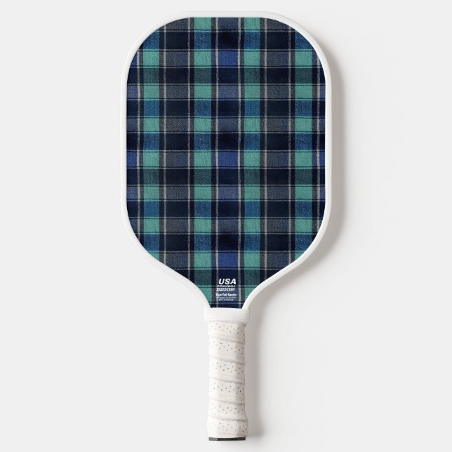 Raquette De Pickleball Preppy Teal & Navy Tartan Plaid Pickleball Paddle (Recto)