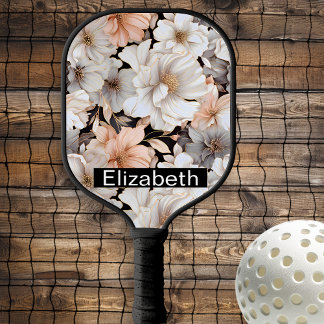 Raquette De Pickleball Pretty Peach and White Peony Personalized