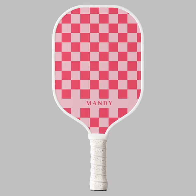 Raquette De Pickleball Pretty Pink Chic Checkerboard Custom Name (Pretty Pink Chic Checkerboard Custom Name Pickleball Paddle
)