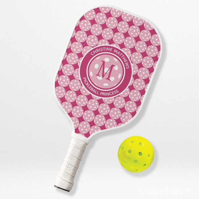 Raquette De Pickleball Princesse de Pickleball Citation personnalisée Nom (Pickleball Princess Custom Quote Name Initial Pink Pickleball Paddle)