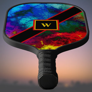 Raquette De Pickleball Psychédélique Rouge Jaune Bleu Nuages Cosmiques Mo
