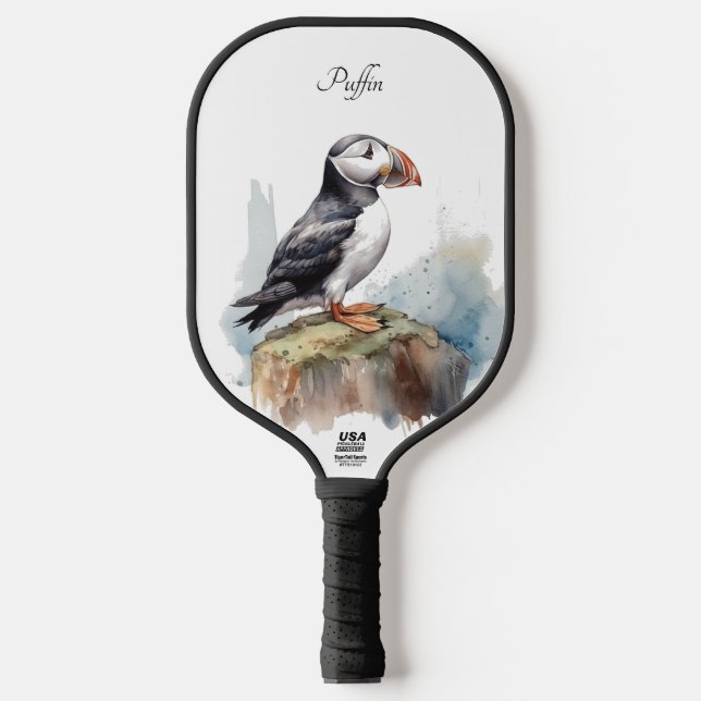 Raquette De Pickleball Puffin sur une aquarelle rocheuse, personnalisé (Recto)