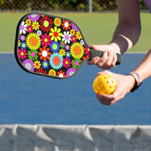 Raquette De Pickleball Puissance de fleur hippie de printemps rétro
