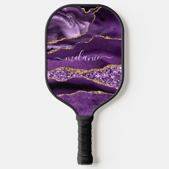 Raquette De Pickleball Purple Gold Parties scintillant Nom personnalisé P (Recto)