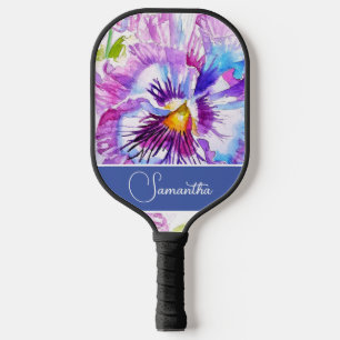 Raquette De Pickleball Purple Pansy Flower Floral Womans Nom Vous Aimez