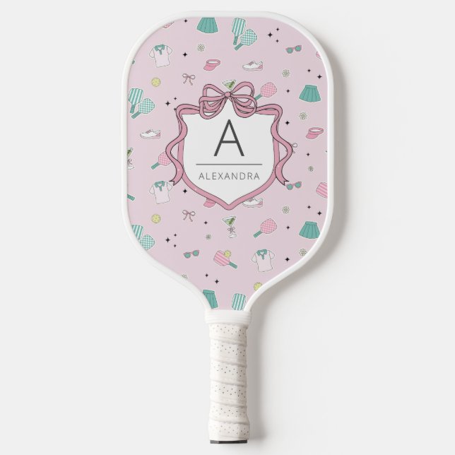 Raquette De Pickleball Raft de pré-impression de monogramme rose (Recto)