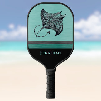 Raquette De Pickleball Raie Manta sur Monogramme en Métal Brossé Faux Sar