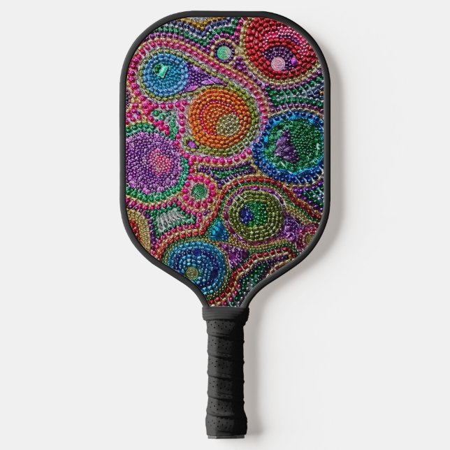 Raquette De Pickleball Rainbow Mardi Gras Bead Art  (Recto)