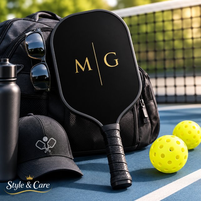 Raquette De Pickleball Rame Monogramme Moderne Personnalisée (Modern Monogram Stylish Custom Pickleball Paddle)