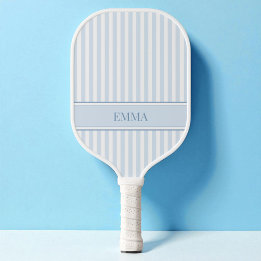 Raquette De Pickleball Rayé Bleu Moderne Rétro Simple Nom Personnalisé