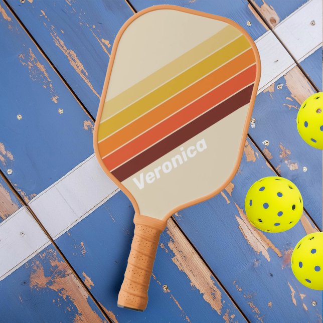 Raquette De Pickleball Rayé Rétro avec Nom (Créateur téléchargé)