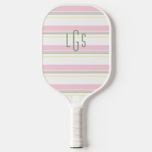 Raquette De Pickleball Rayé Rose Jaune Vert Blanc Marron Clair Monogramme