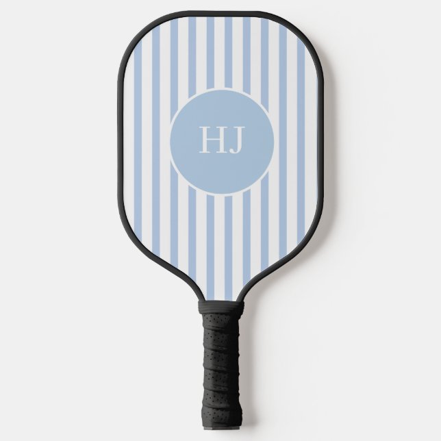 Raquette De Pickleball Rayure Bleue Clair Personnalisée avec Initiales (Recto)