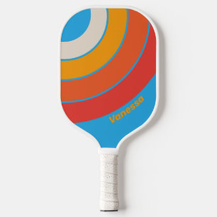 Raquette De Pickleball Rayure Cercle Bleu Surf Délavé avec Nom
