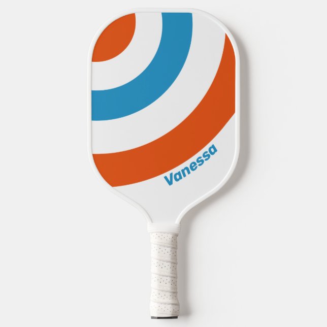 Raquette De Pickleball Rayure de cercle nostalgique d'été avec nom (Recto)