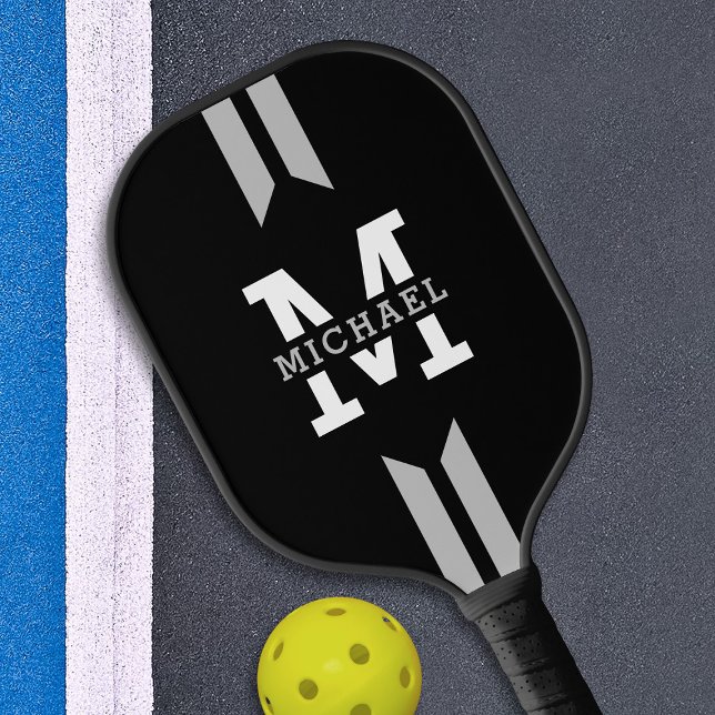 Raquette De Pickleball Rayure de monogramme de nom de coureur (Créateur téléchargé)
