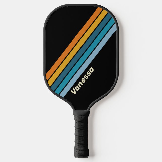Raquette De Pickleball Rayure Noir Arc-en-ciel avec Nom (Recto)