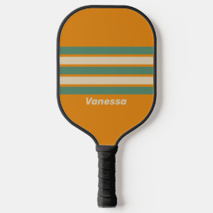 Raquette De Pickleball Rayures d'accès rétro orange avec nom