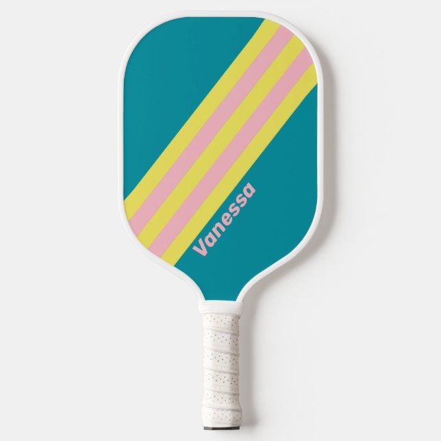 Raquette De Pickleball Rayures de Baiser de Mer Doux avec Nom (Recto)