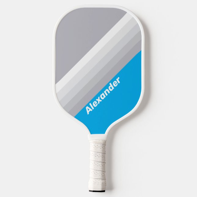Raquette De Pickleball Rayures de ciel bleu nuageux avec nom (Verso)