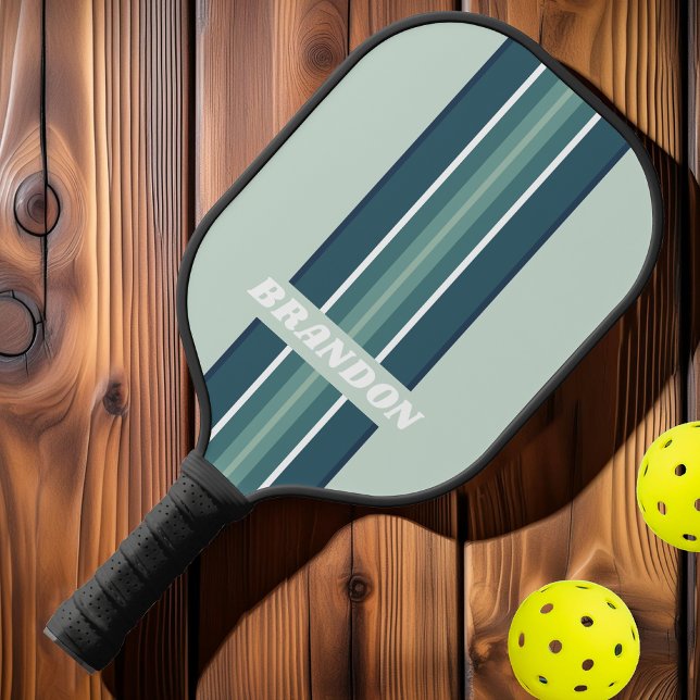 Raquette De Pickleball Rayures de rallye nostalgiques Ocean Green avec no (Créateur téléchargé)