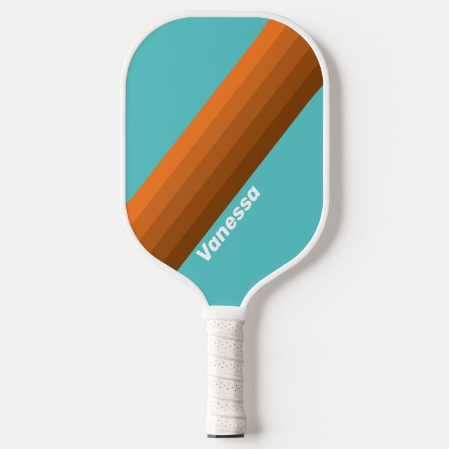 Raquette De Pickleball Rayures de sarcelle du désert avec nom (Recto)