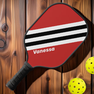 Raquette De Pickleball Rayures de zèbre urbaines rétro avec nom