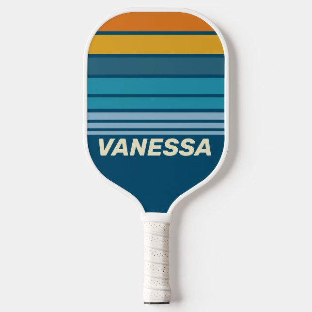 Raquette De Pickleball Rayures horizontales Blue Sun avec nom (Recto)