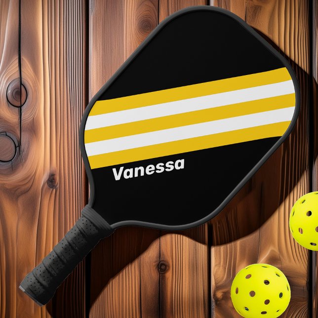 Raquette De Pickleball Rayures Nostalgiques Bumblebee avec Nom (Créateur téléchargé)