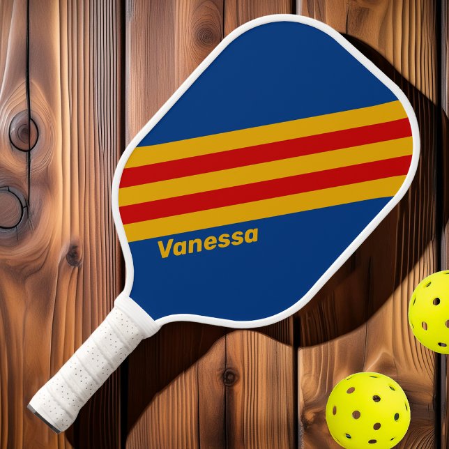 Raquette De Pickleball Rayures rétro chaleureuses avec nom (Créateur téléchargé)