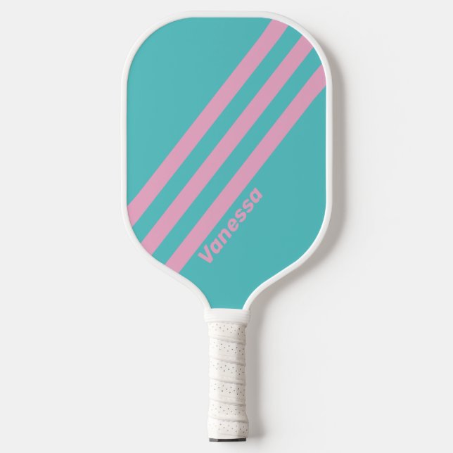 Raquette De Pickleball Rayures Rétro de South Beach avec Nom (Recto)