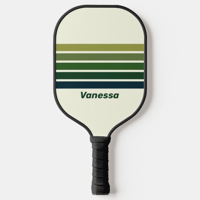 Raquette De Pickleball Rayures traversantes vertes rétro cinq avec nom (Recto)