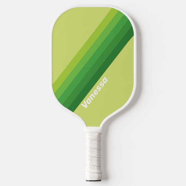 Raquette De Pickleball Rayures Vertes sur un Nénuphar avec Nom (Recto)