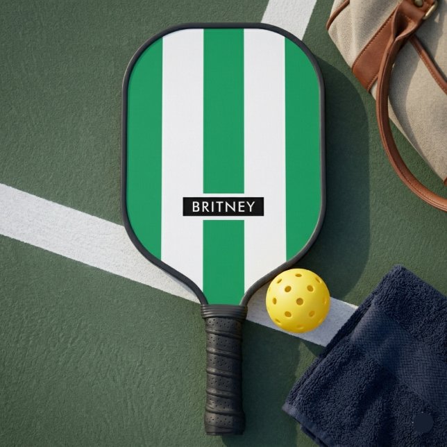 Raquette De Pickleball Rayures verticales vert Kelly et blanc (Créateur téléchargé)