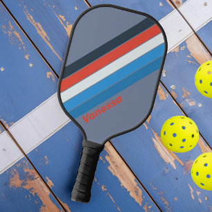 Raquette De Pickleball Rayures Vintage Foncé avec Nom