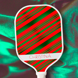 Raquette De Pickleball Red and Green Stripes Classic Elegant Nom personna