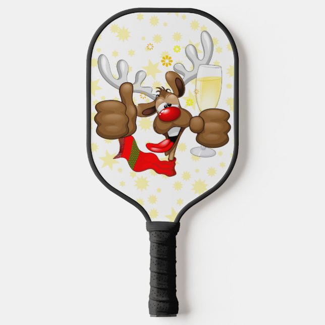 Raquette De Pickleball Reindeer Drunk Funny Caractère de Noël (Recto)