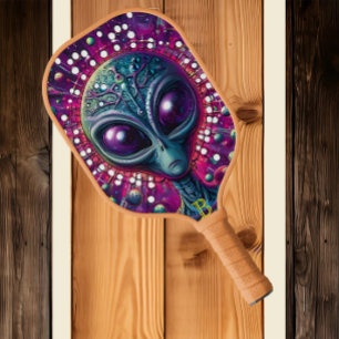 Raquette De Pickleball Rencontre extraterrestre : Tête Alien entourée