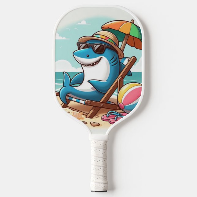 Raquette De Pickleball Requin caricatural à la plage (Recto)