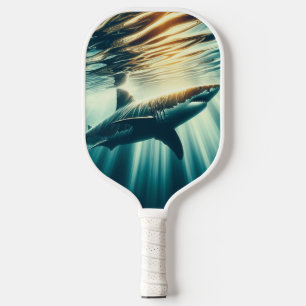 Raquette De Pickleball Requin dans la mer bleue profonde & soleil