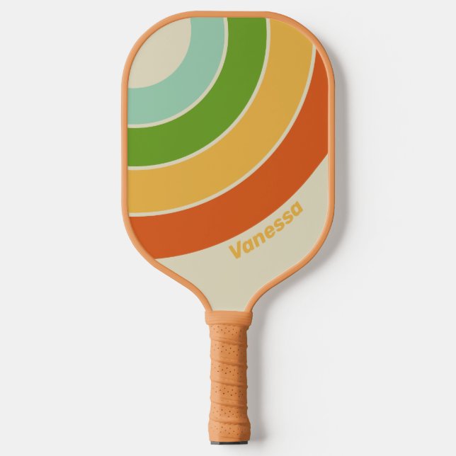 Raquette De Pickleball Rétro ABC Rue Cercle Rayure avec Nom (Recto)
