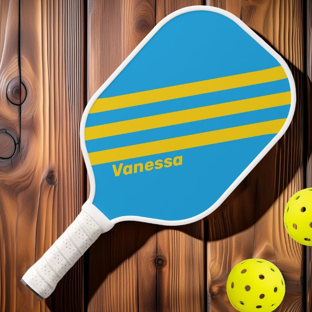 Raquette De Pickleball Rétro Aqua Reef Trois bandes avec nom (Créateur téléchargé)