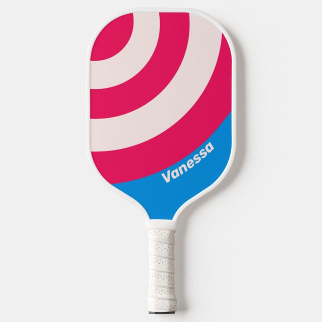 Raquette De Pickleball Rétro Blue Crush Cercle Rayure avec Nom (Recto)
