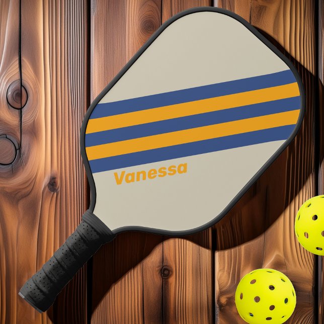 Raquette De Pickleball Rétro Blue Crush Sunset Stripes avec Nom (Créateur téléchargé)