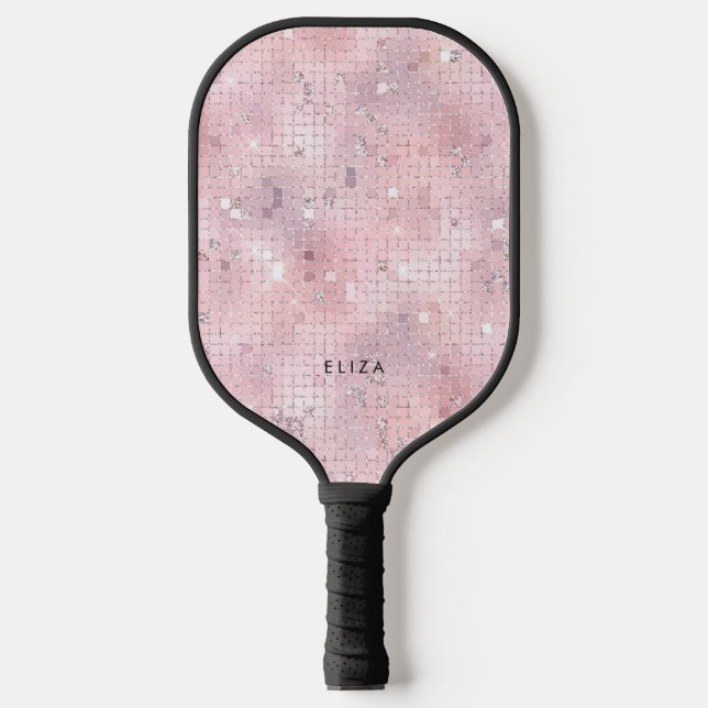 Raquette De Pickleball Retro Blush Pink Disco Mirror | Monogramme (Recto)