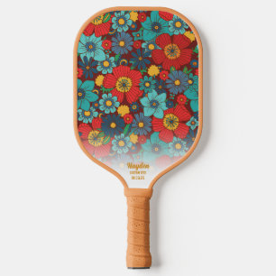 Raquette De Pickleball Retro Boho Chic Floral Motif Cool texte personnali