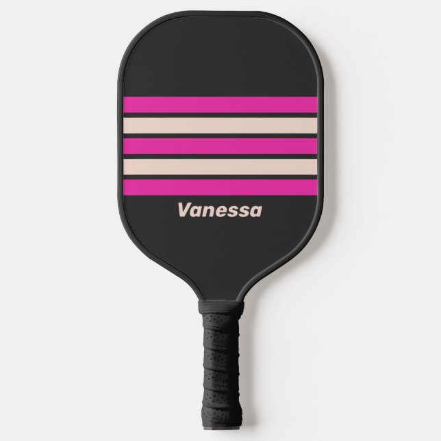 Raquette De Pickleball Rétro Bubble Gum sur rayures avec nom (Recto)